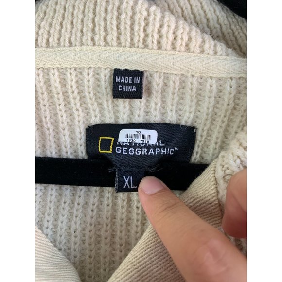 National Geographic 100% Wool Elbow Patch Sweater XL - Picture 5 of 10